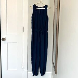Women's Navy Blue Rayon Jogger Jumpsuit